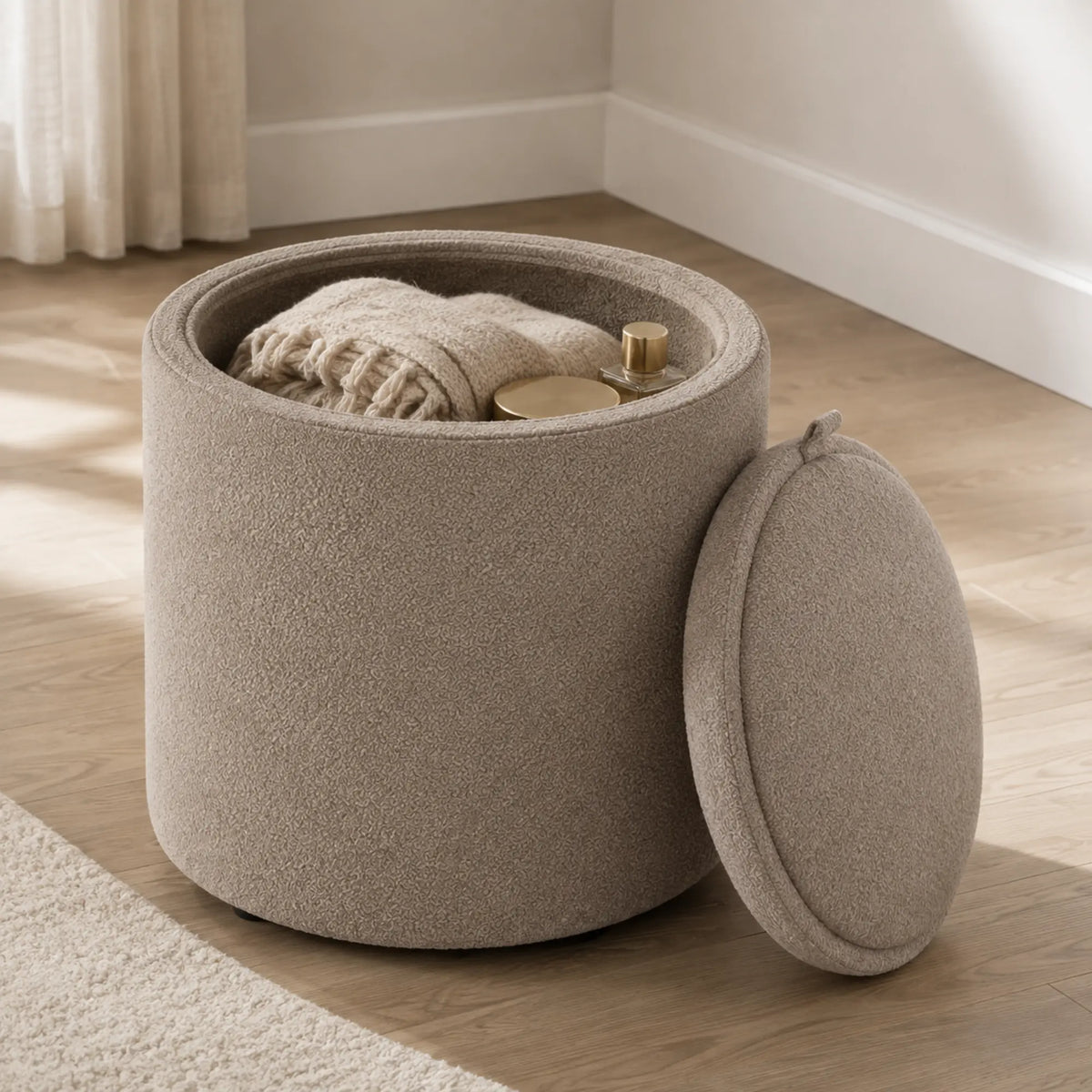 FABRIVANE Round Lift-Top Storage Stool