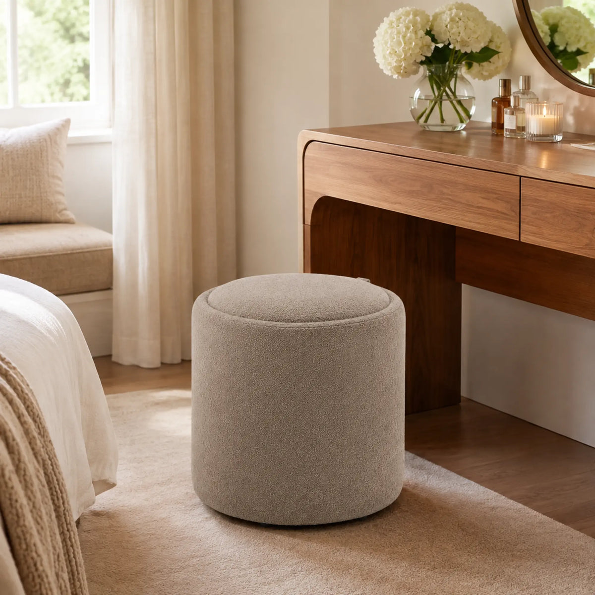 FABRIVANE Round Lift-Top Storage Stool